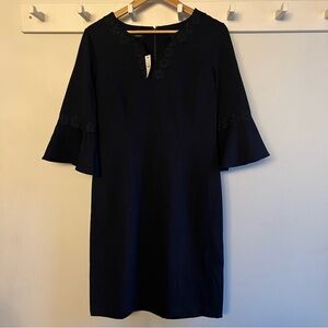 Talbots Navy Bell Sleeve Dress with Lace Trim